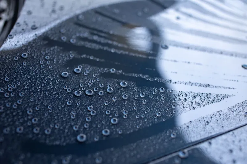 Water beading on coated black paint