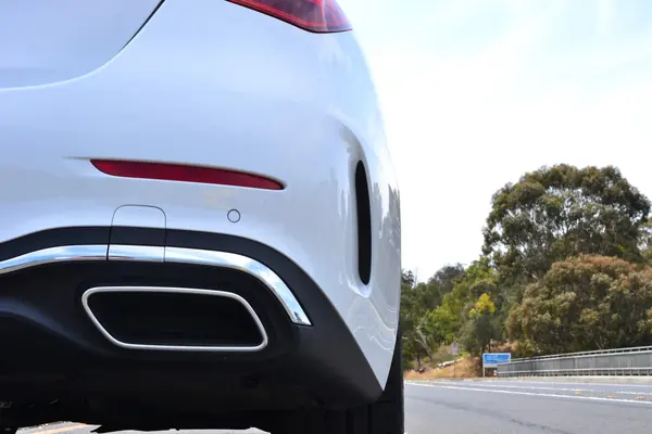 Rear bumper and exhaust trim of the white C-Class