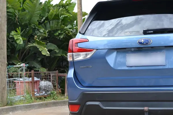 Rear of a blue Subaru Forester